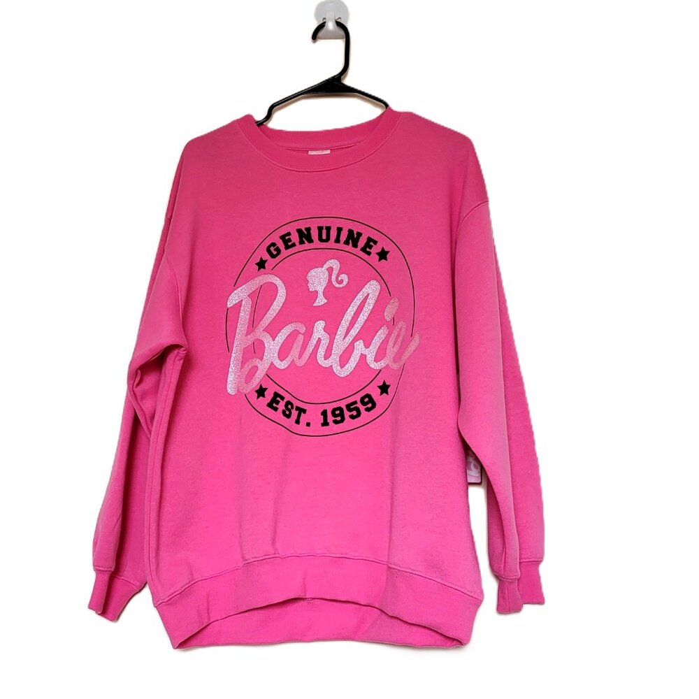 *NEW* GENUINE BARBIE EST. 1959 Pink Glitter Women's Oversized Sweatshirt Small